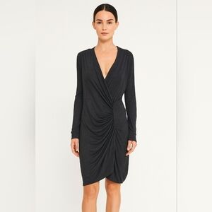 Banana Republic grey long sleeve stretch bodycon rouched asymmetrical dress LG